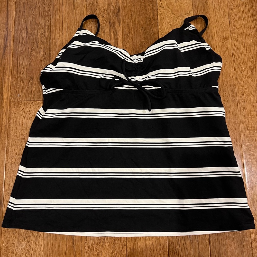 Lands' End Black and White Striped Women's Tankini Top